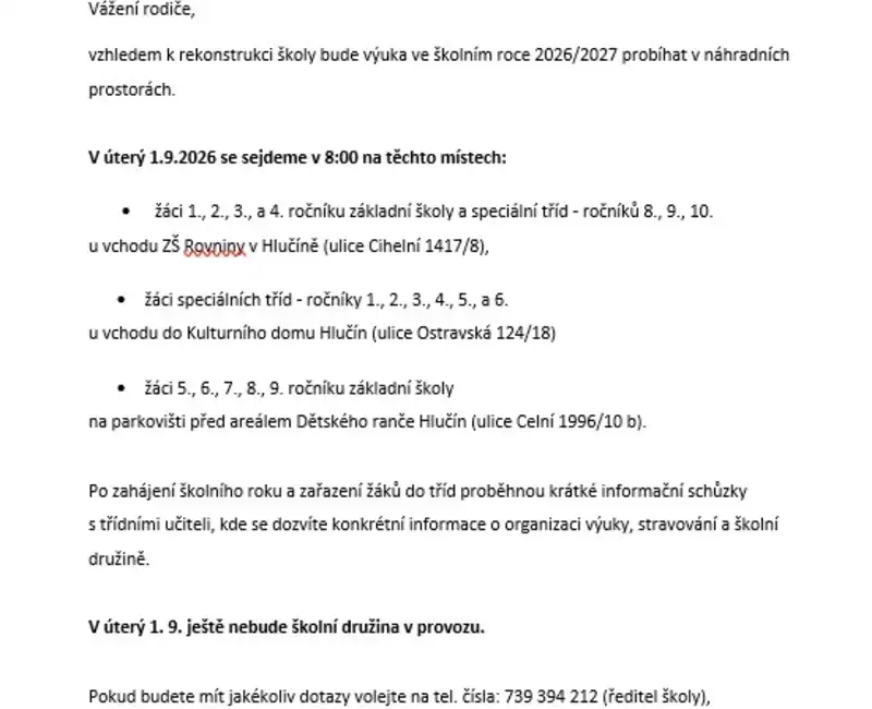 Zahájení školního roku 2026/2027